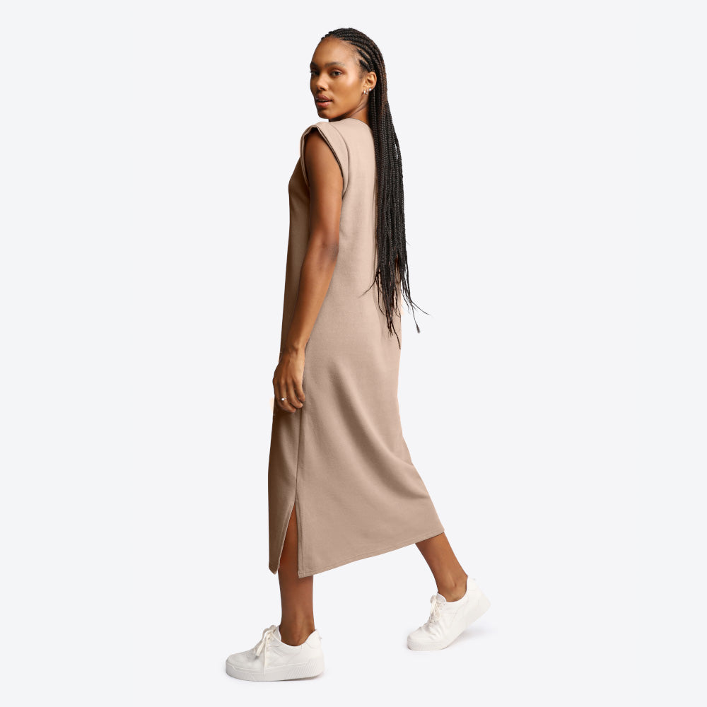 Vestido Muscle Midi Moletom Desfibrado Feminino - Bege Camel