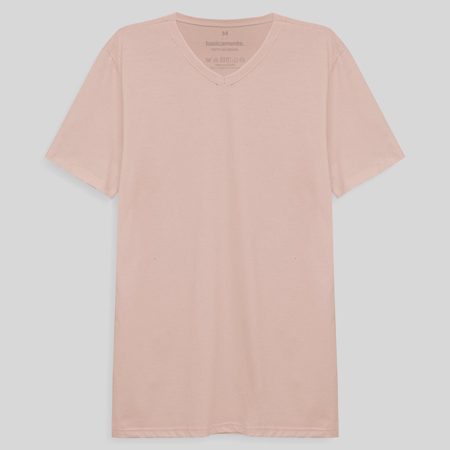 Camiseta Básica Gola V Masculina - Rosa Pastel