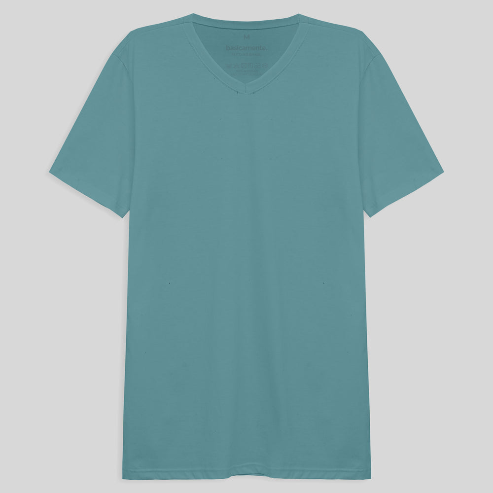 Camiseta Básica Gola V Masculina - Azul Turquesa