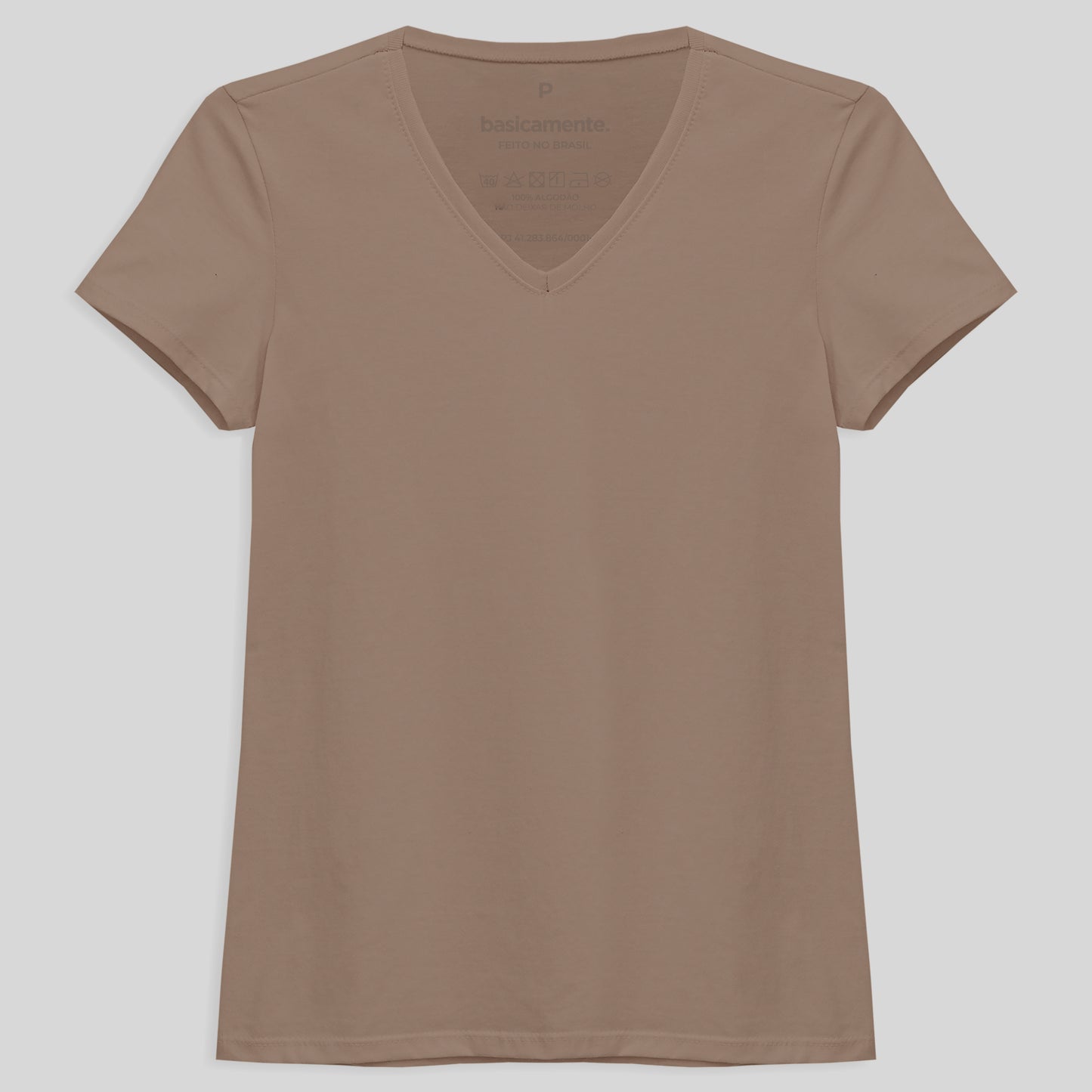 Camiseta Slim Gola V Feminina - Bege Claro