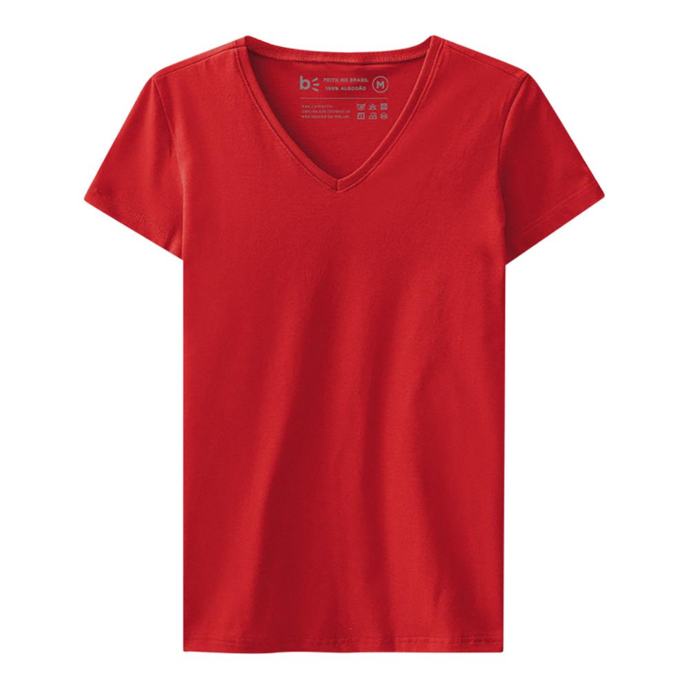 Camiseta Slim Gola V Feminina - Vermelho Tomato