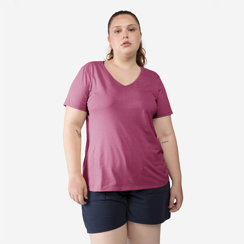 Camiseta Babylook Algodão Premium Gola V Plus Feminina - Roxo Purpura