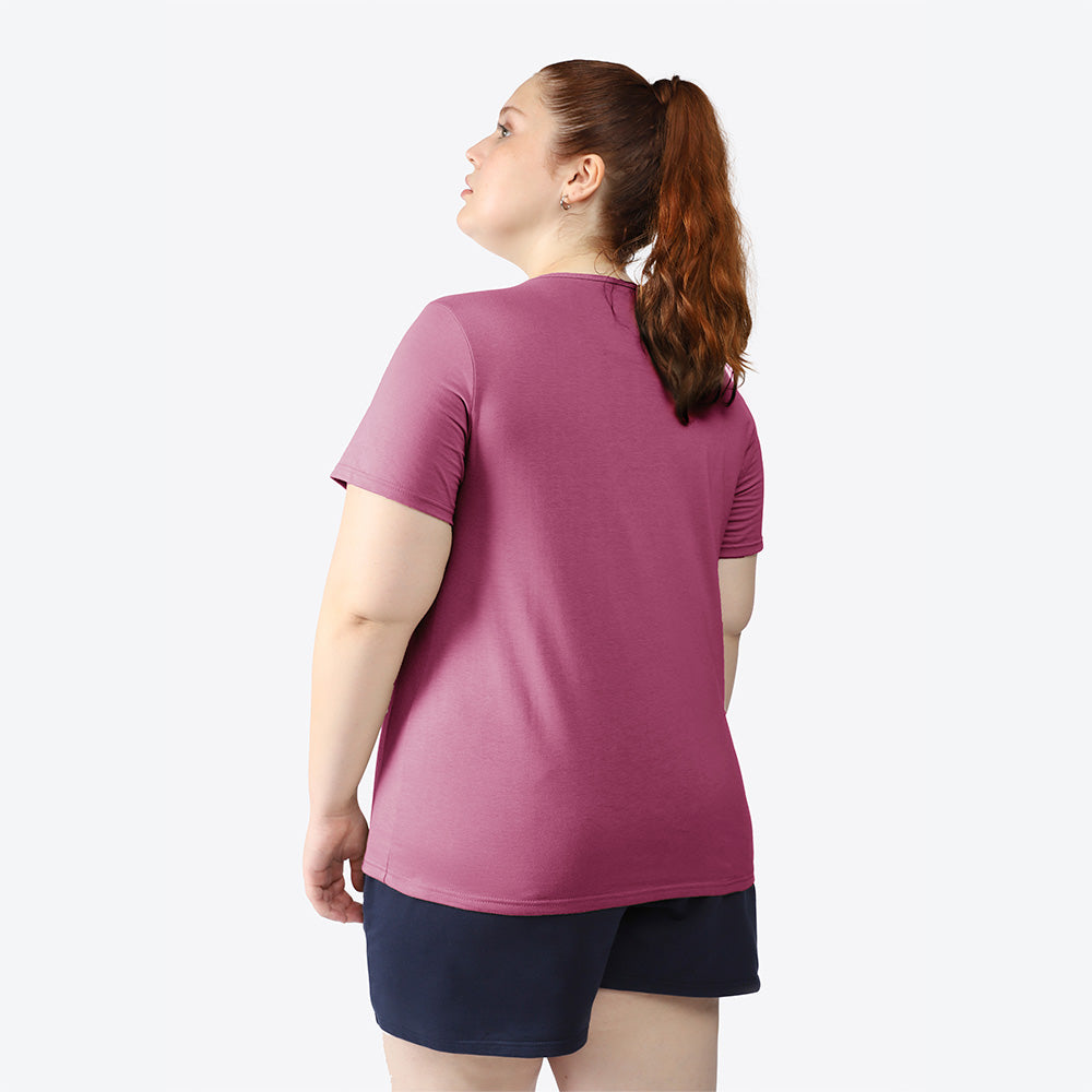 Camiseta Babylook Algodão Premium Gola V Plus Feminina - Roxo Purpura