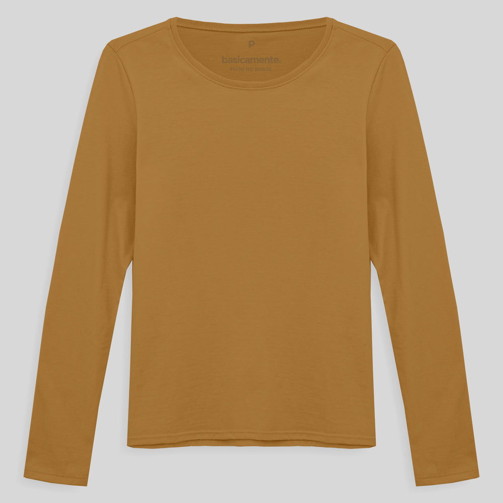 Camiseta Slim Manga Longa Feminina - Ocre