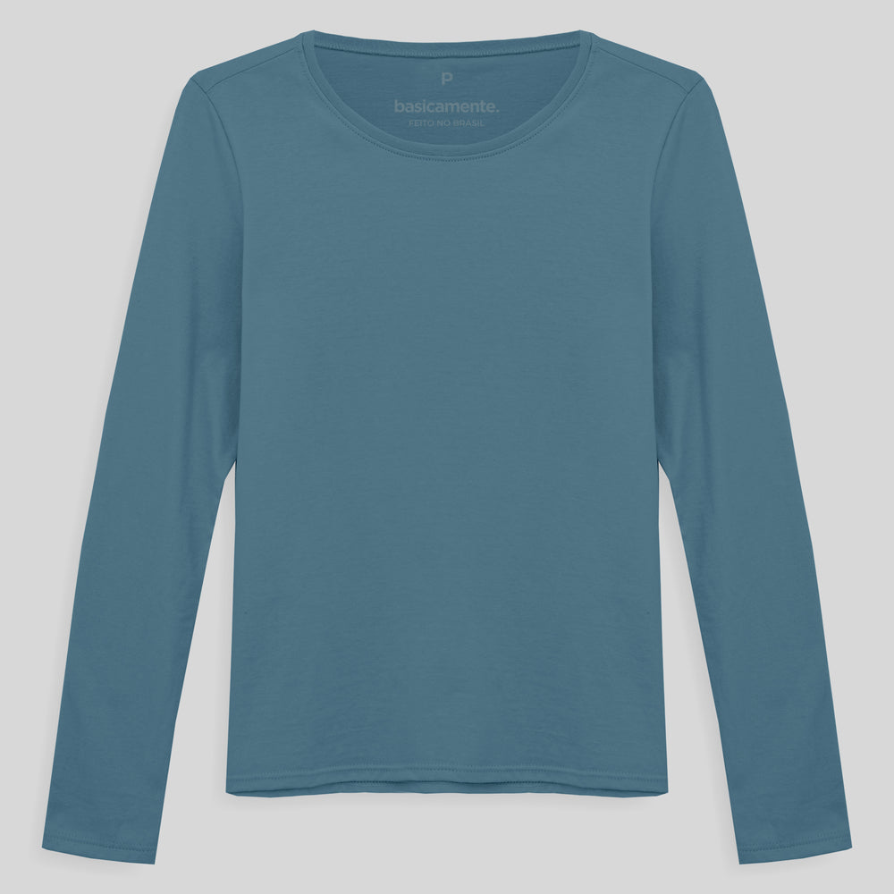 Camiseta Slim Manga Longa Feminina - Azul Celeste