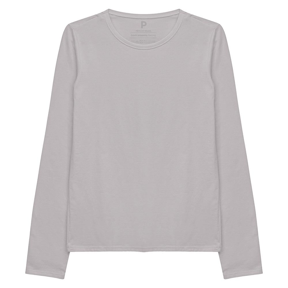 Camiseta Slim Manga Longa Feminina - Cinza Areia