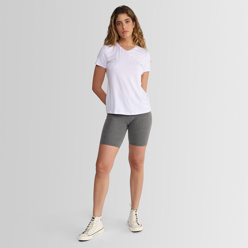 Camiseta Básica Gola V Feminina - Branco