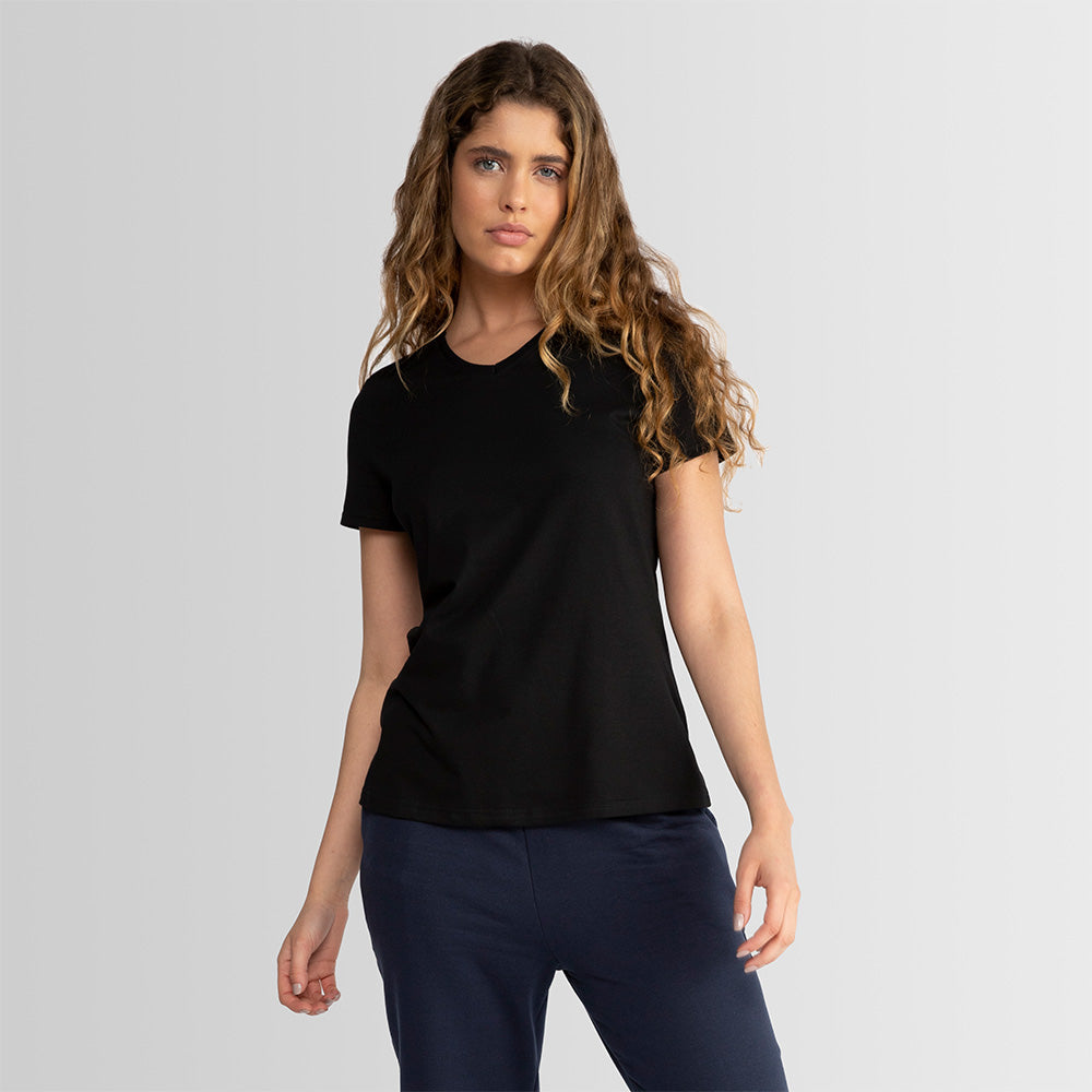 Camiseta Básica Gola V Feminina - Preto