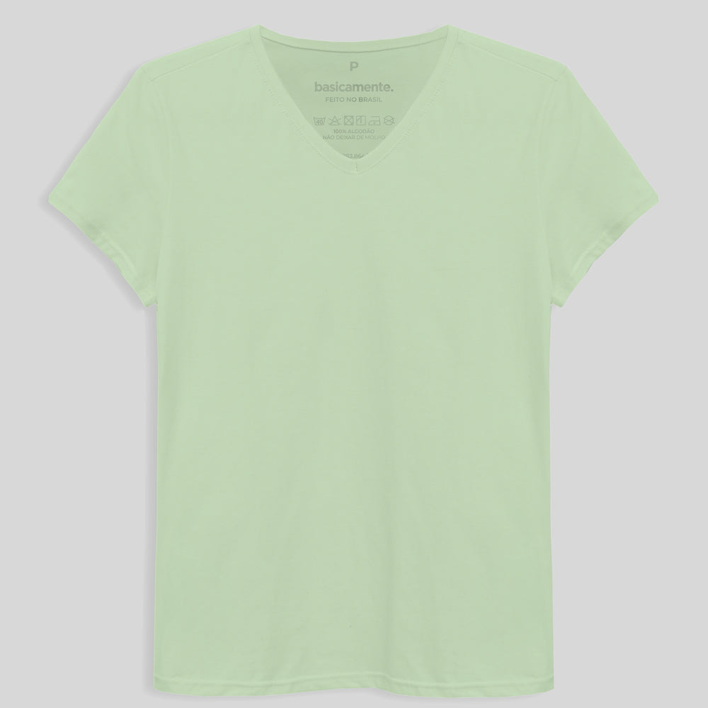 Camiseta Básica Gola V Feminina - Verde Menta