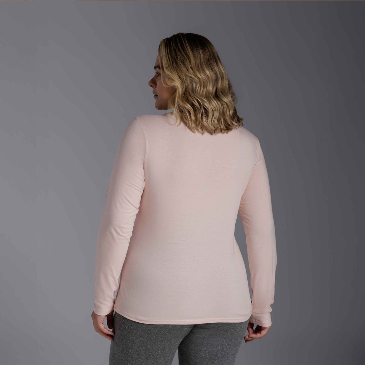 Camiseta Básica Manga Longa Plus Feminina - Rosa Pastel