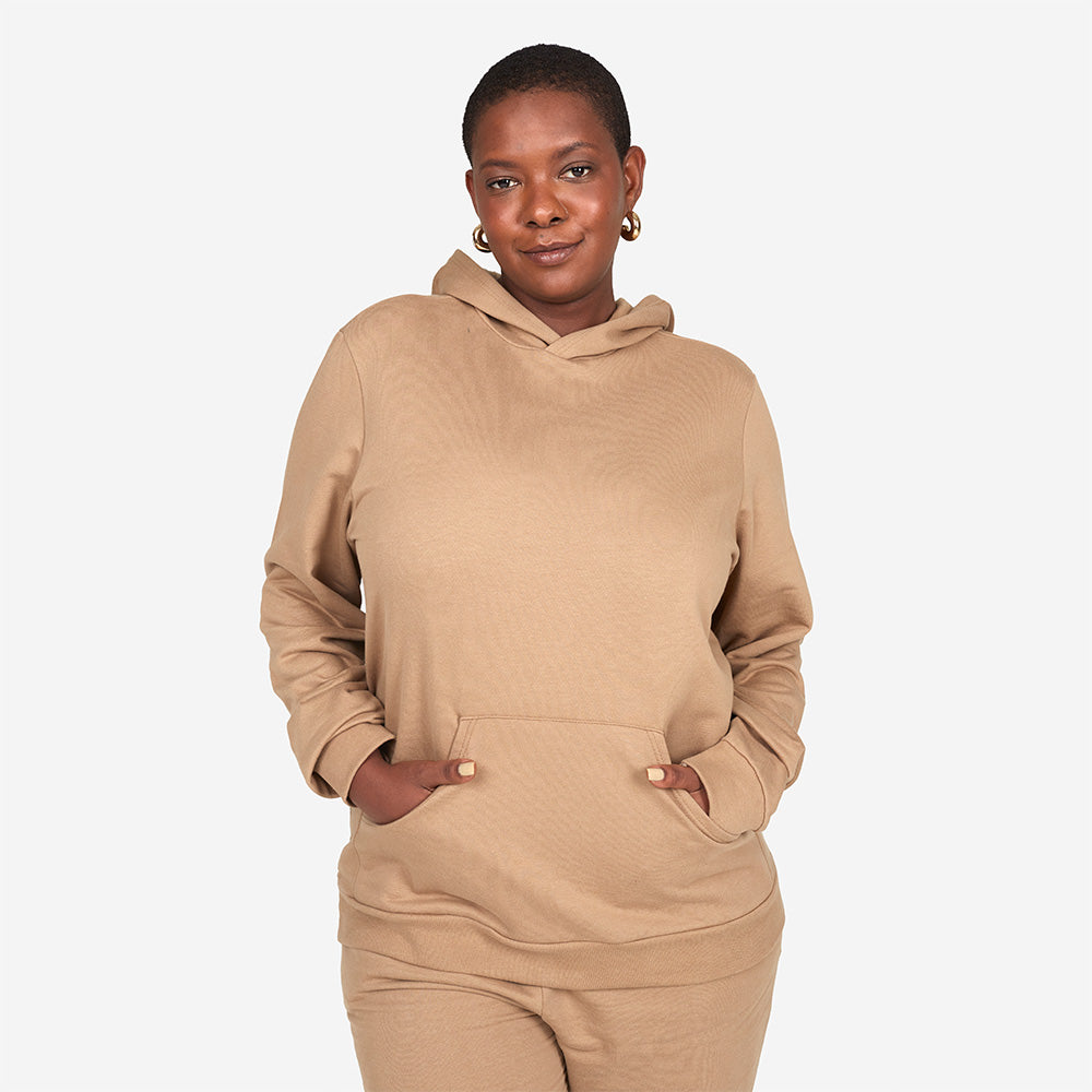 Blusão Moletom Flanelado Capuz Plus Feminino - Bege Pastel