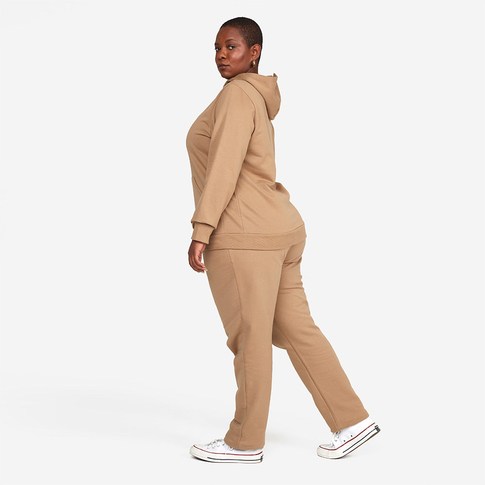 Blusão Moletom Flanelado Capuz Plus Feminino - Bege Pastel