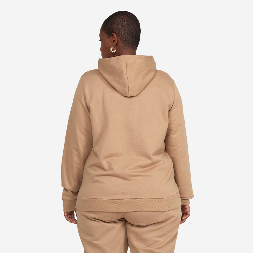 Blusão Moletom Flanelado Capuz Plus Feminino - Bege Pastel
