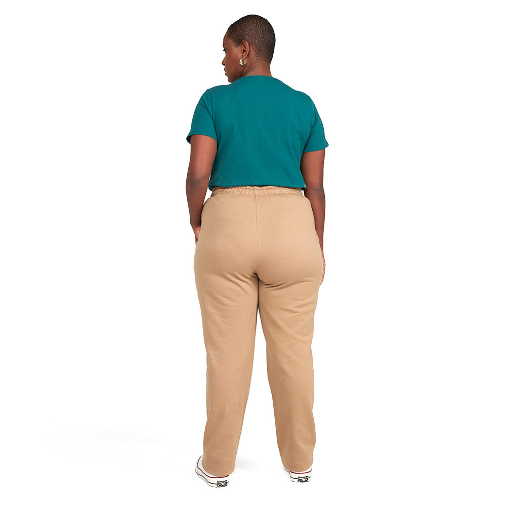 Calça Reta Moletom Flanelado Plus Feminina - Bege Pastel