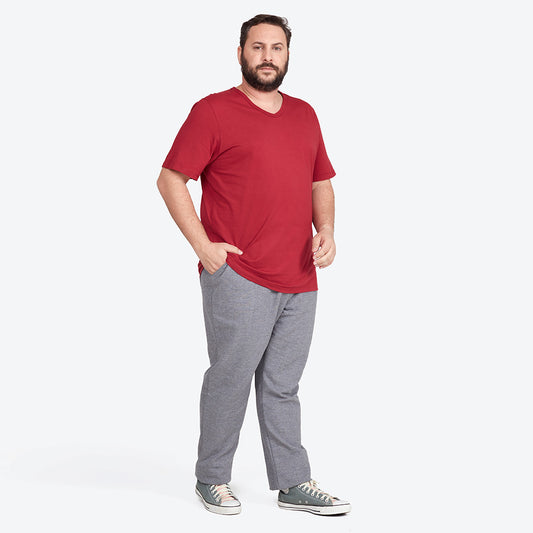 Camiseta Básica Gola V Plus Masculina - Marsala