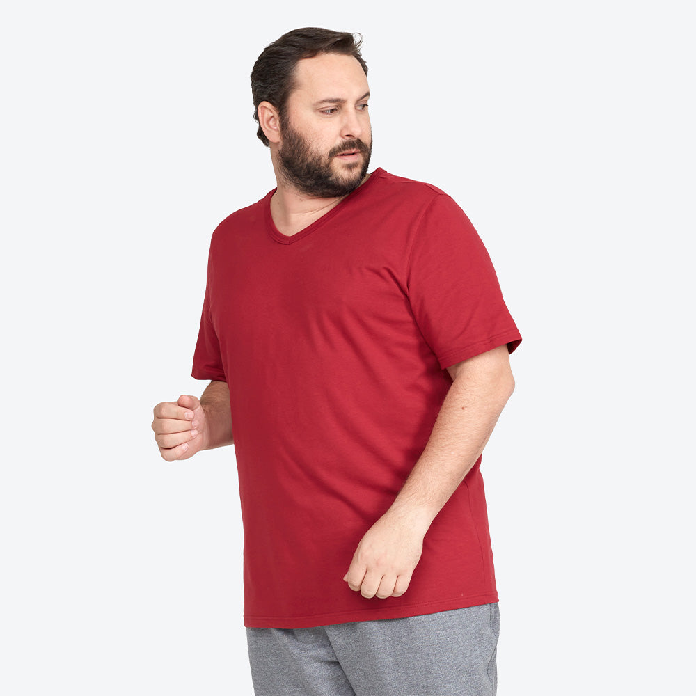 Camiseta Básica Gola V Plus Masculina - Marsala