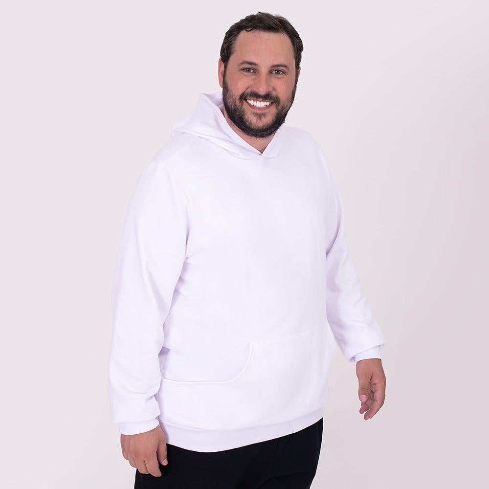 Blusão Moletom Flanelado Capuz Plus Masculino - Branco