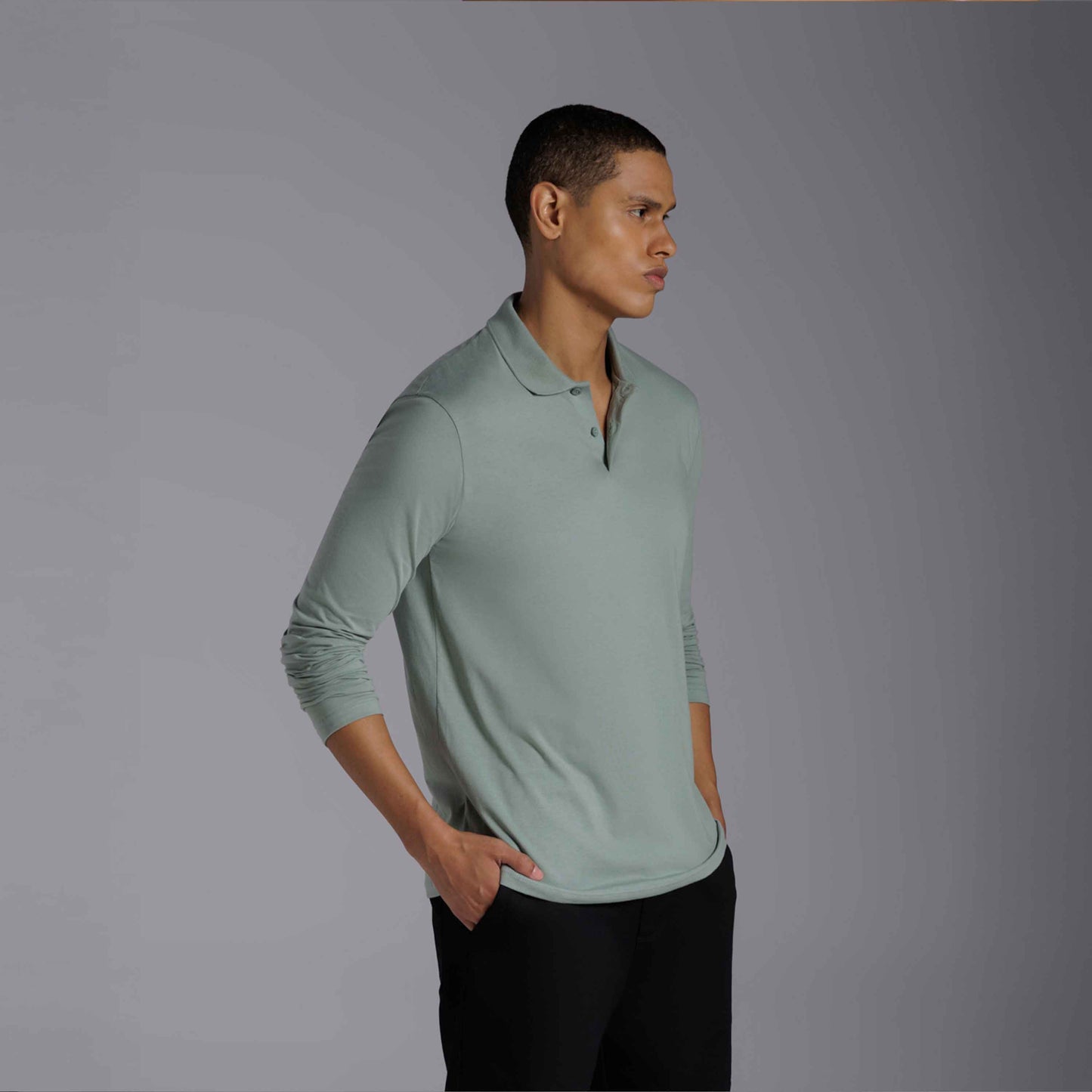 Camisa Polo Manga Longa Masculina - Verde Chá