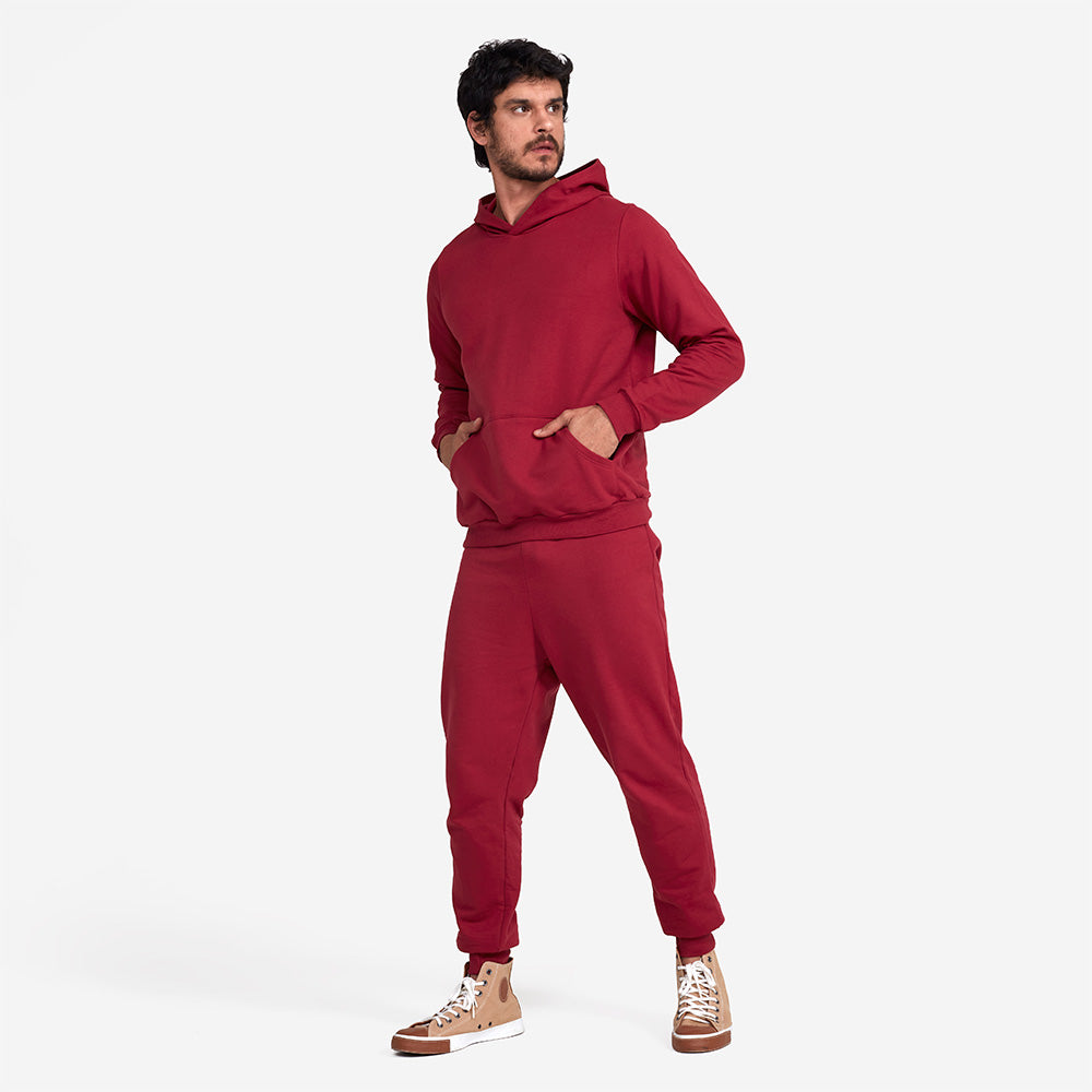 Blusão Moletom Flanelado Capuz Masculino - Marsala