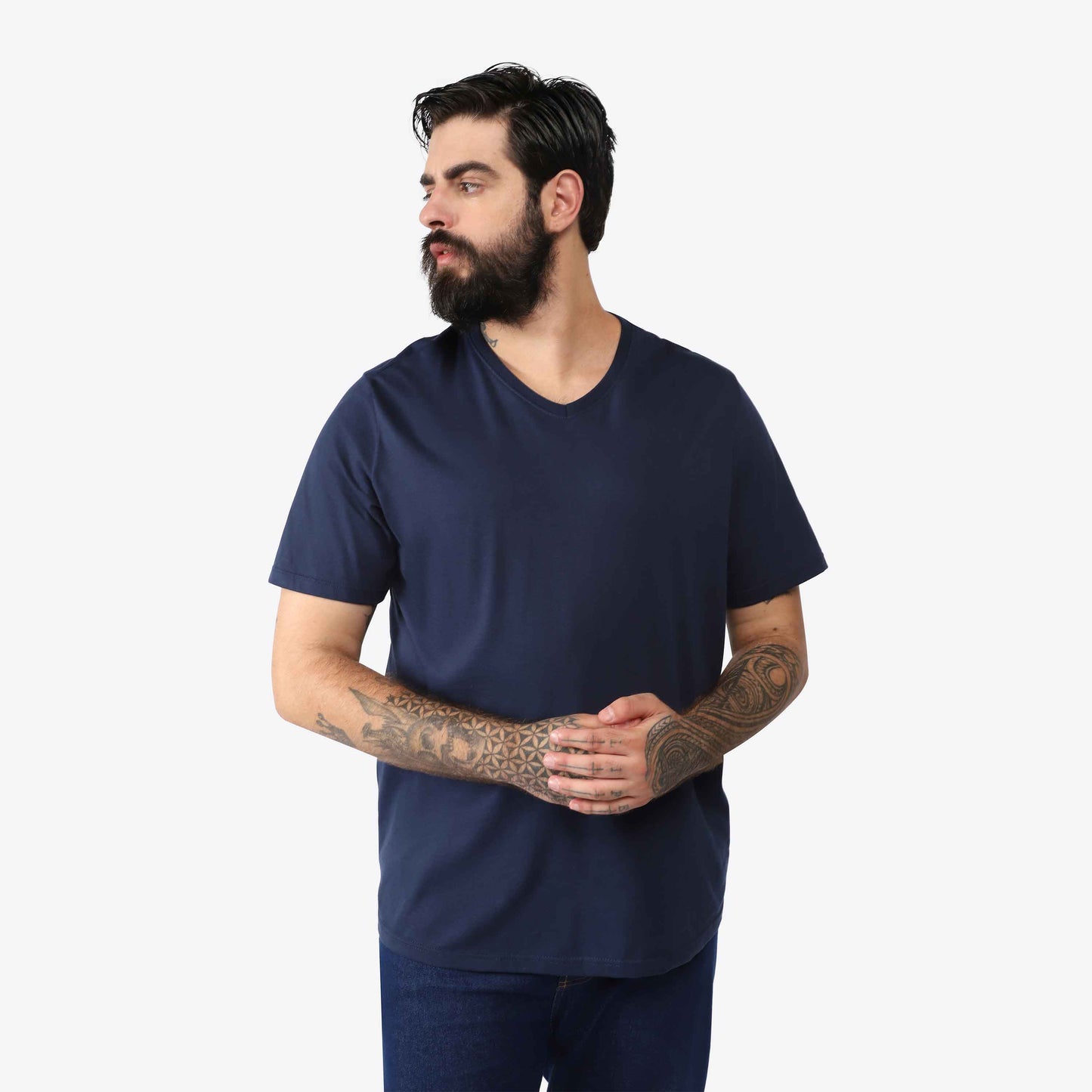 Tech T-Shirt Impermeável Gola V Plus Masculina - Azul Marinho