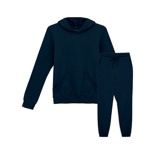 Conjunto Moletom Blusa Com Bolso e Capuz e Calça Feminina - Azul Marinho