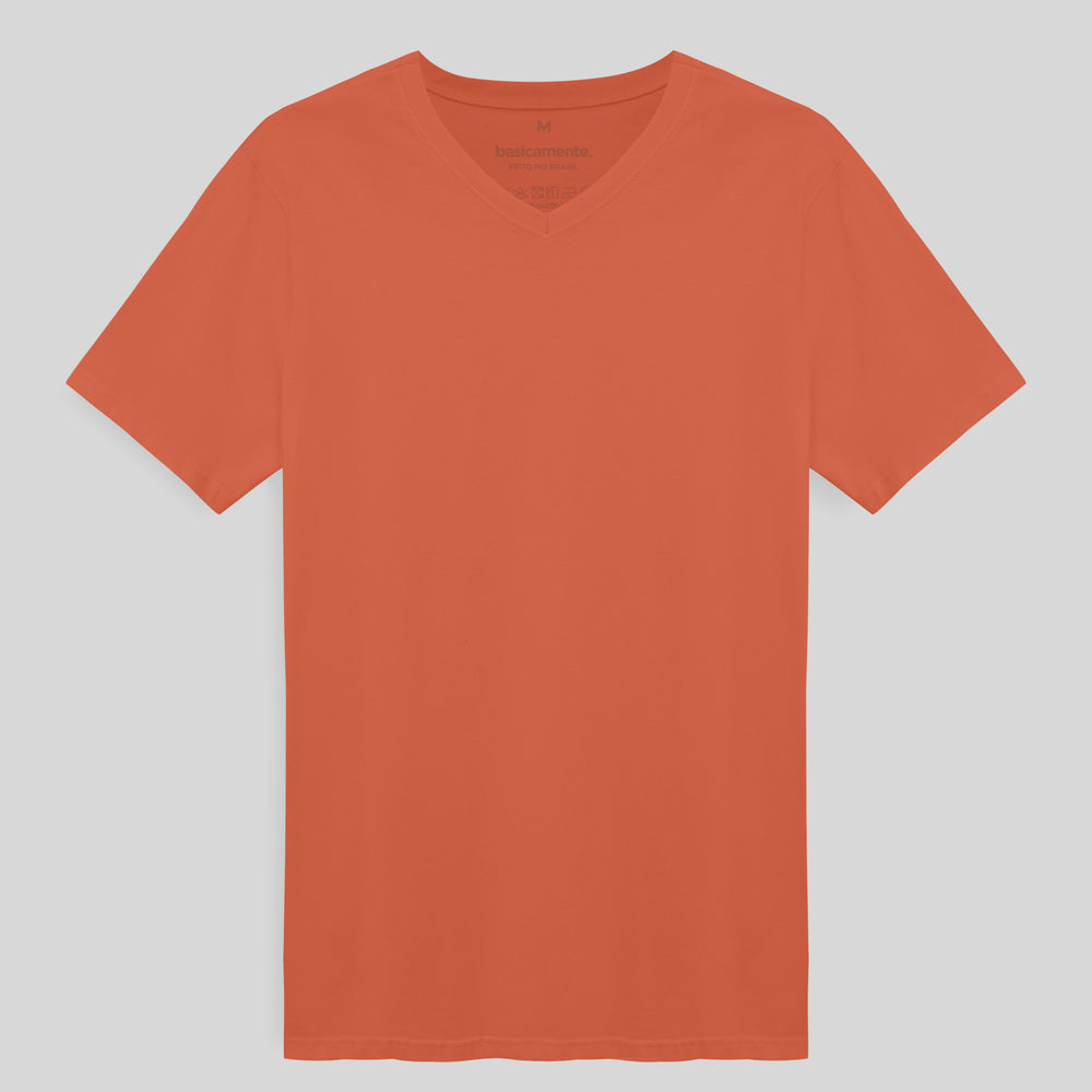 Camiseta Slim Gola V Masculina - Laranja Coral