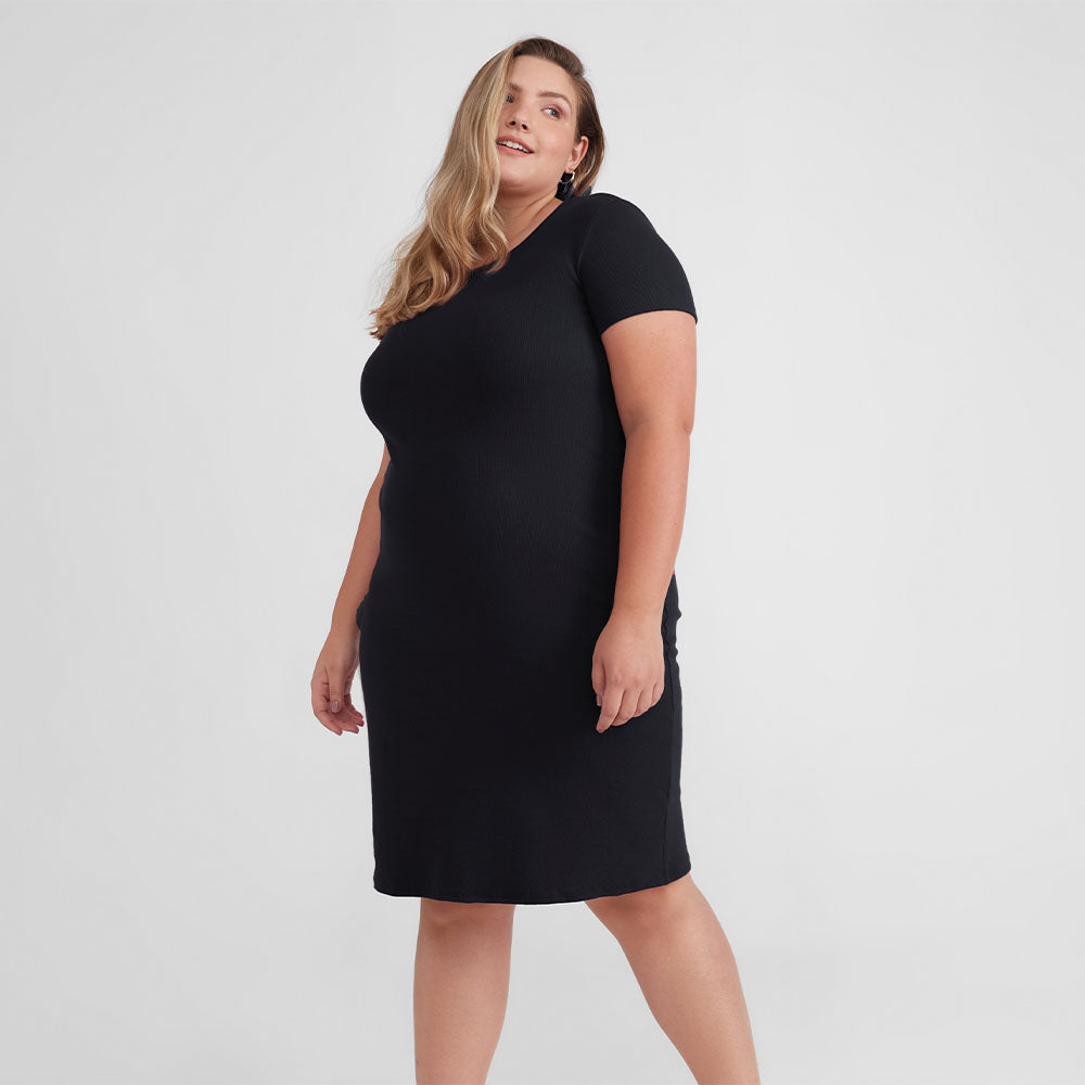 Vestido Confort Plus Size Feminina - Preto