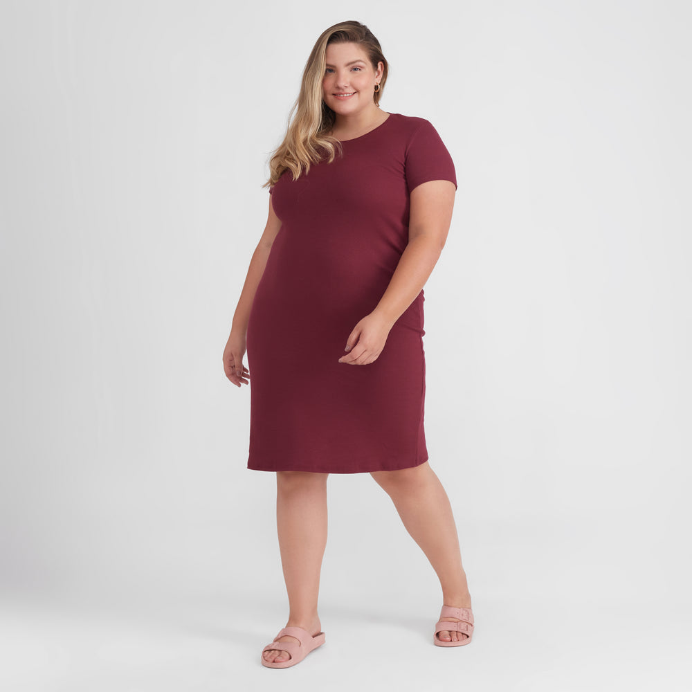 Vestido Confort Plus Size Feminina - Vermelho Vinho