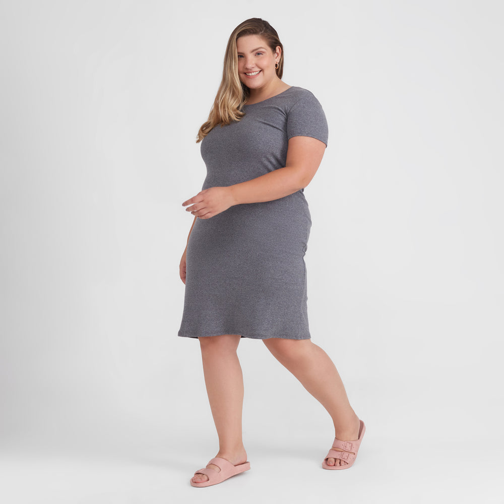 Vestido Confort Plus Size Feminina - Mescla Escuro