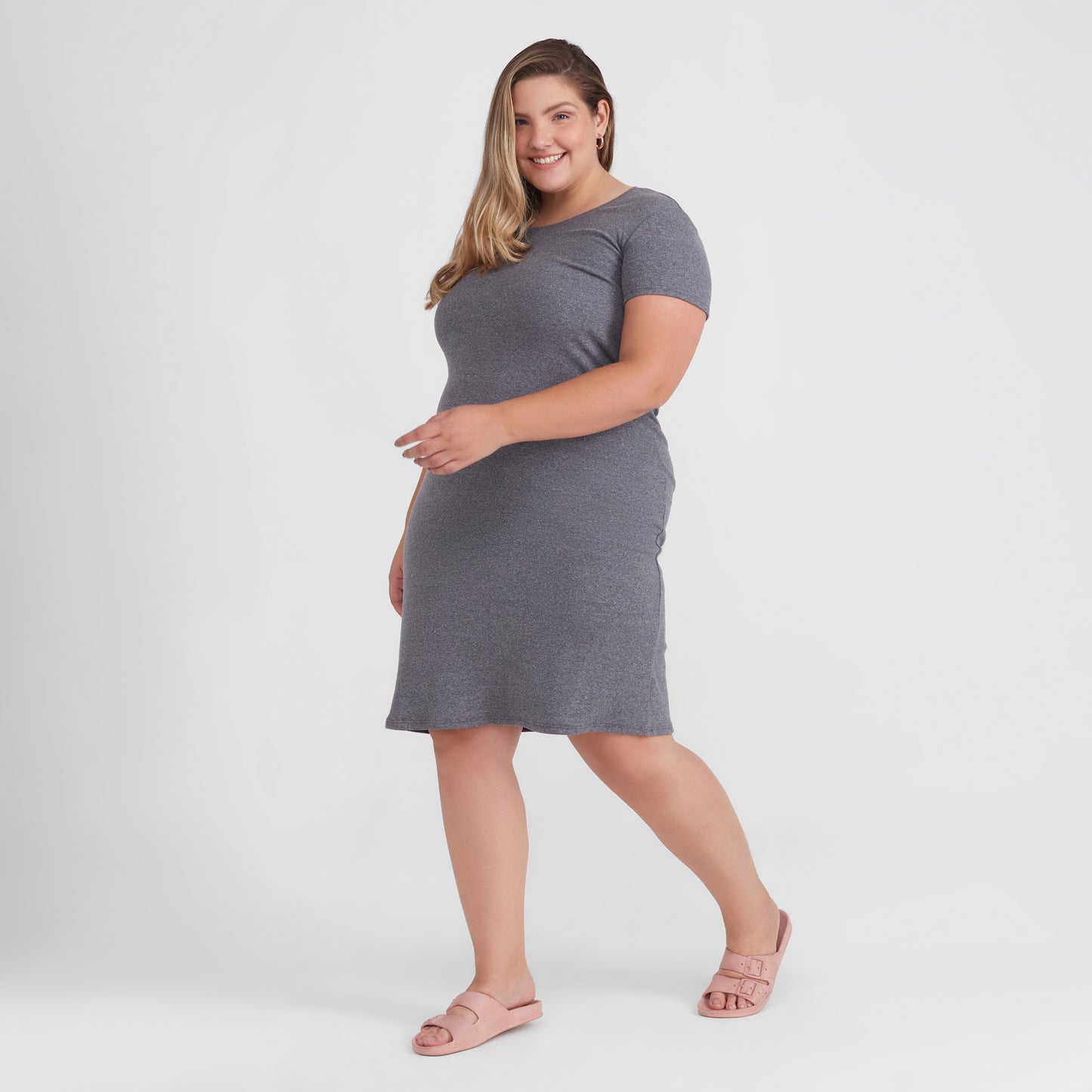 Vestido Confort Plus Size Feminina - Mescla Escuro