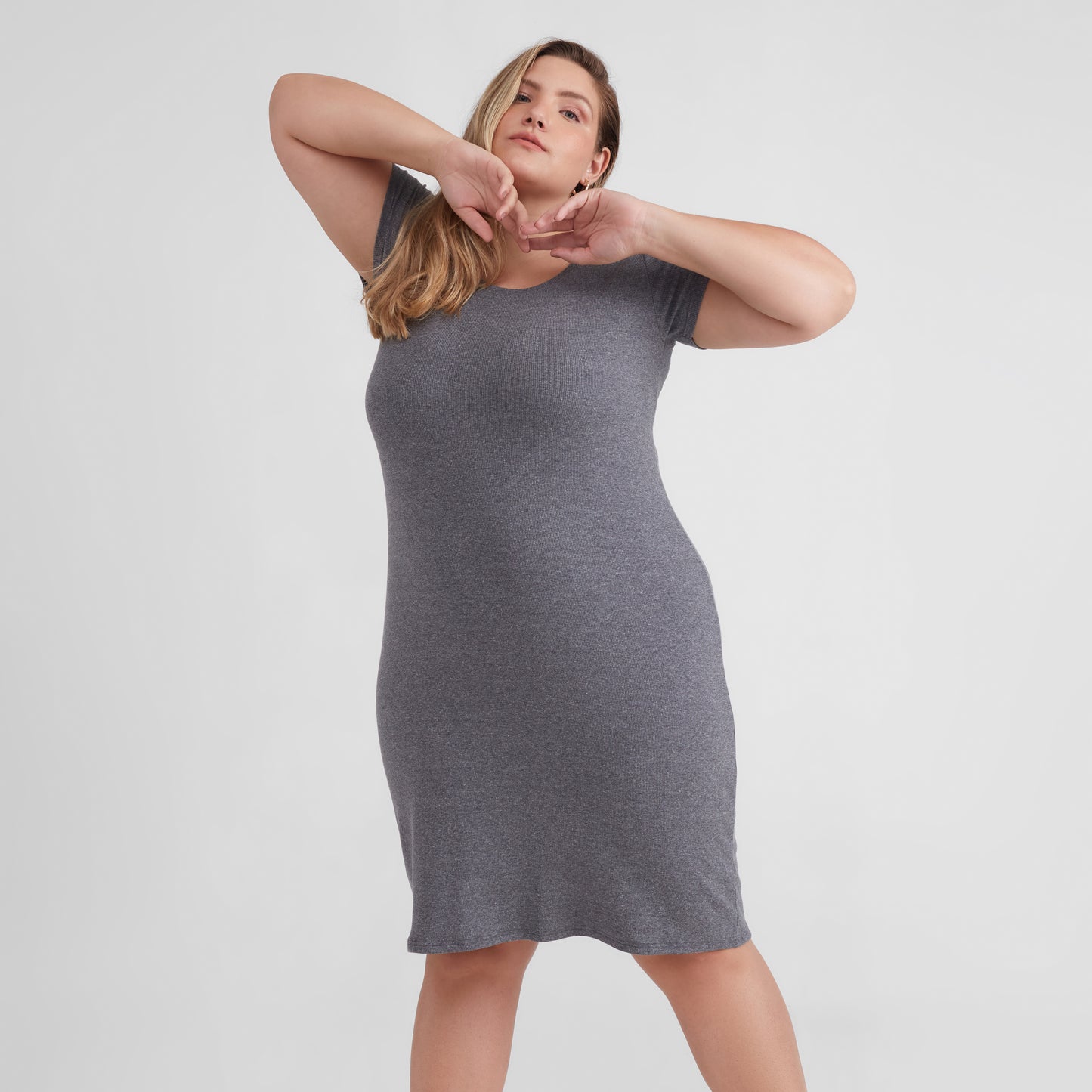 Vestido Confort Plus Size Feminina - Mescla Escuro