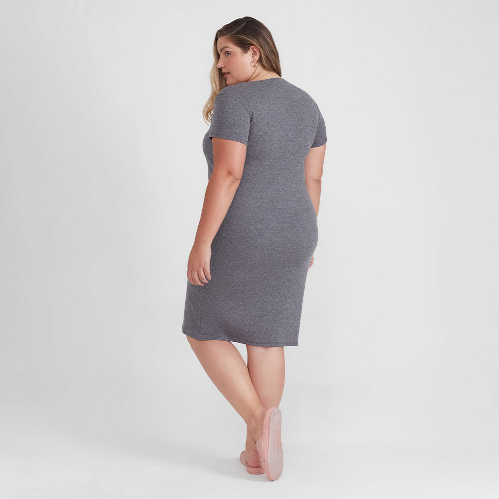 Vestido Confort Plus Size Feminina - Mescla Escuro