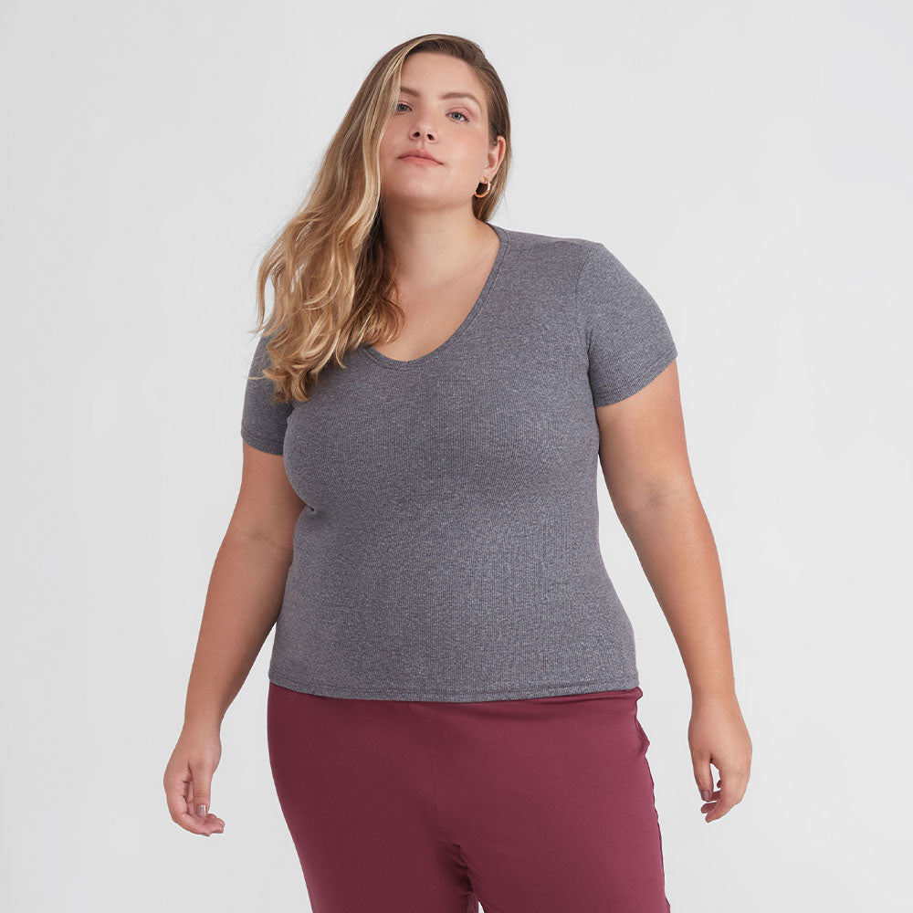 Camiseta Pijama Gola C Plus Feminina - Mescla Escuro