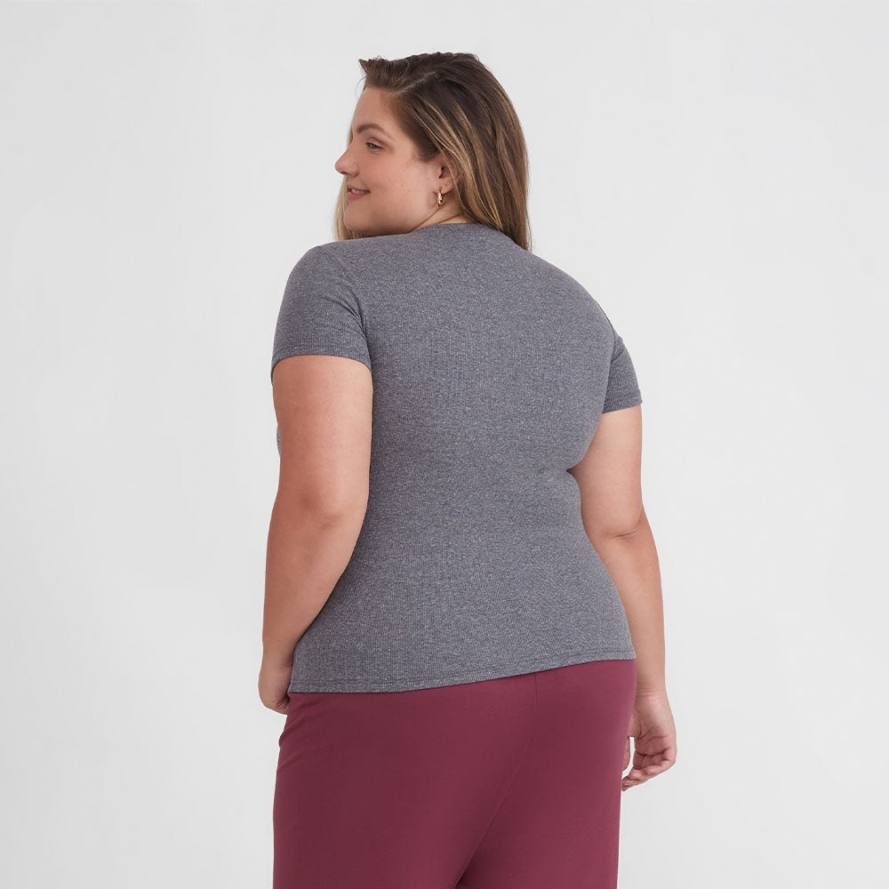Camiseta Pijama Gola C Plus Feminina - Mescla Escuro