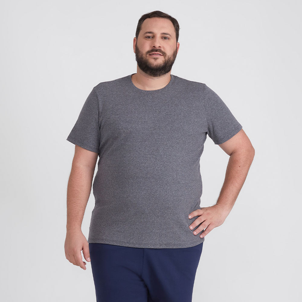 Camiseta Pijama Gola C Plus Masculina - Mescla Escuro