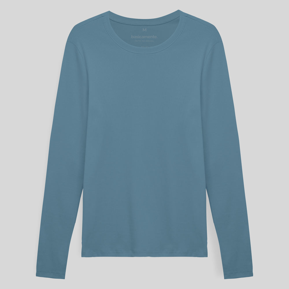 Camiseta Conforto Ml Gola C Masculina - Azul Celeste