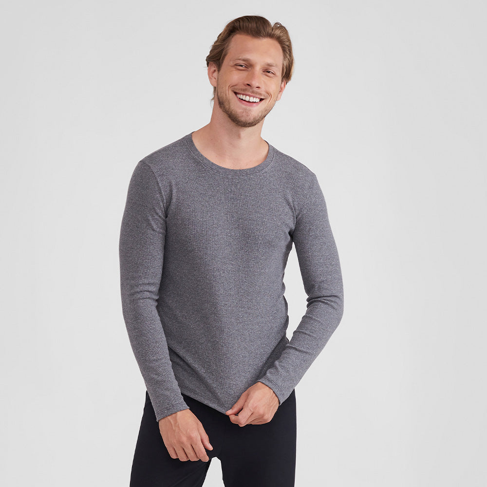Camiseta Conforto Ml Gola C Masculina - Mescla Escuro