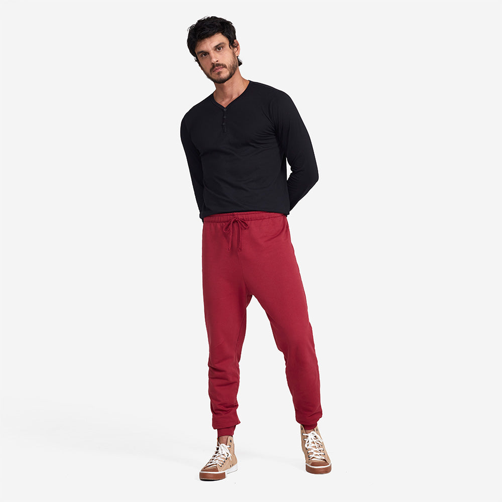 Calça Jogger Moletom Flanelado Masculina - Marsala