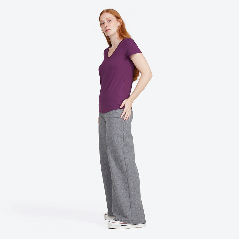 Camiseta Viscose Stretch Feminina Gola V Feminina - Berinjela