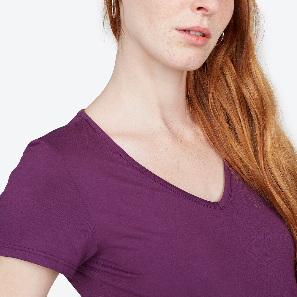 Camiseta Viscose Stretch Feminina Gola V Feminina - Berinjela