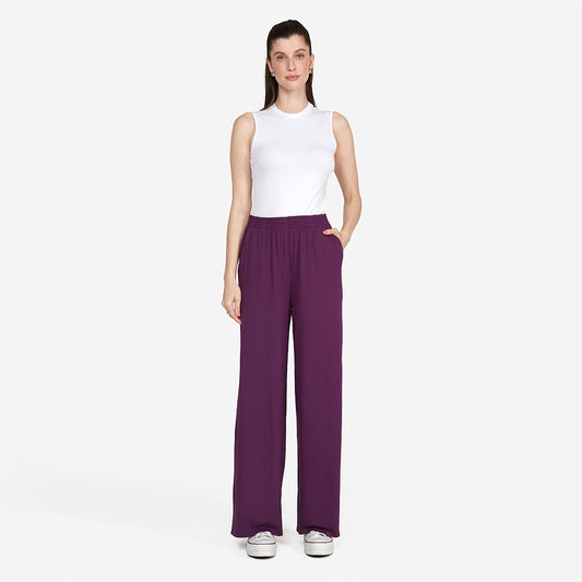 Calça Wide Viscose Feminina - Berinjela