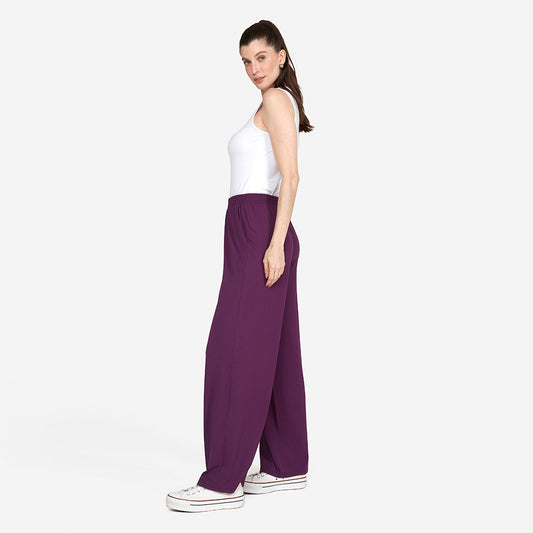 Calça Wide Viscose Feminina - Berinjela