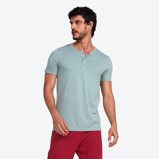 Camiseta Henley Algodão Premium Masculina - Verde Chá