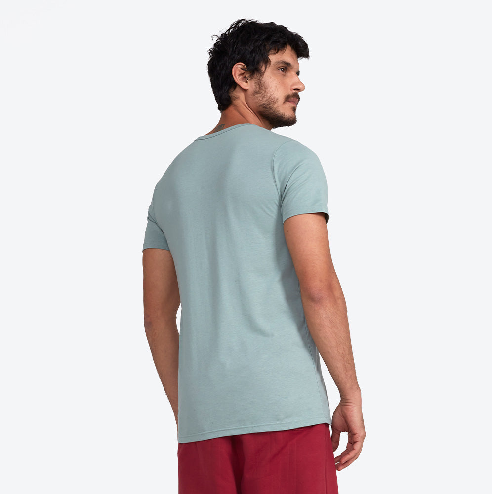 Camiseta Henley Algodão Premium Masculina - Verde Chá