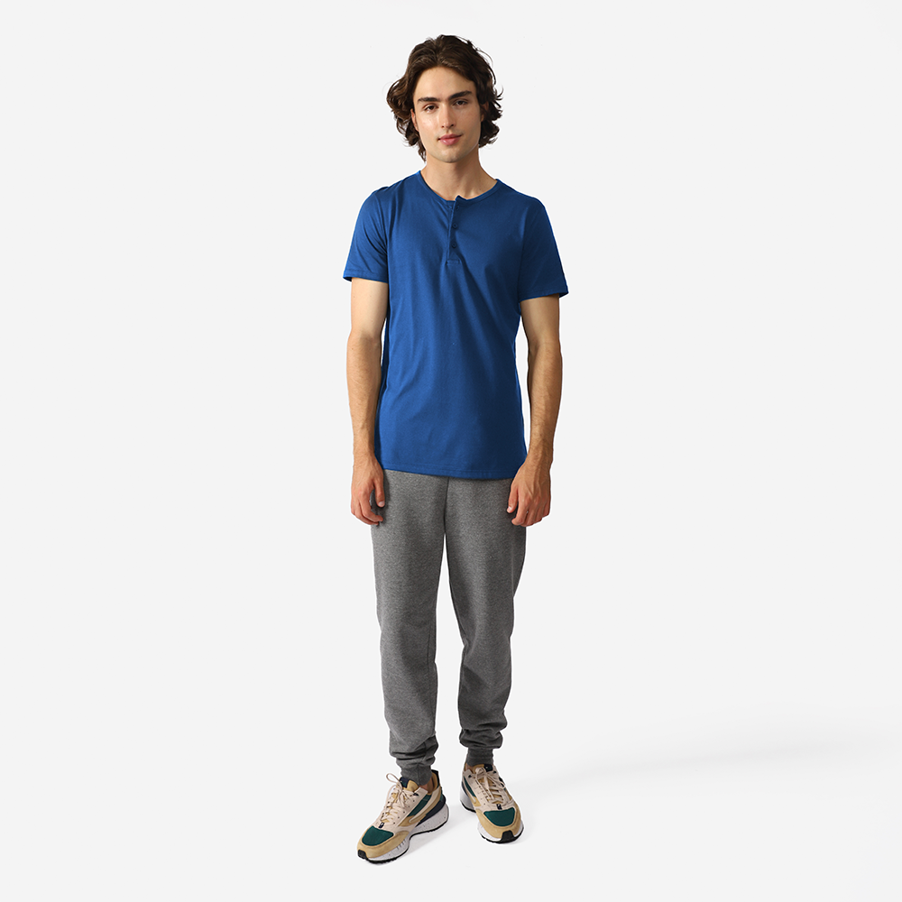 Camiseta Henley Algodão Premium Masculina - Azul Classico