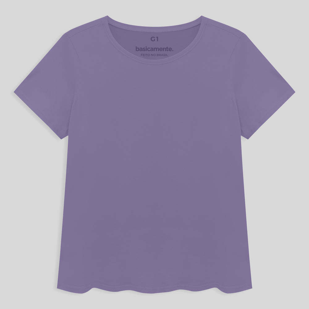Camiseta Cotton Slim Gola C Plus Feminino - Lilás