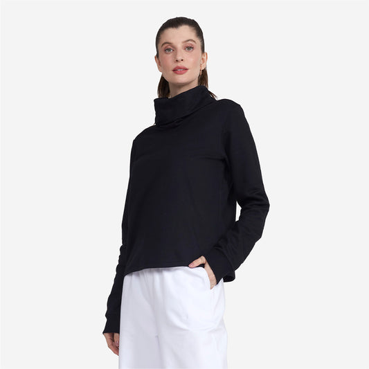 Blusa Moletom Gola Rolê Feminina - Preto