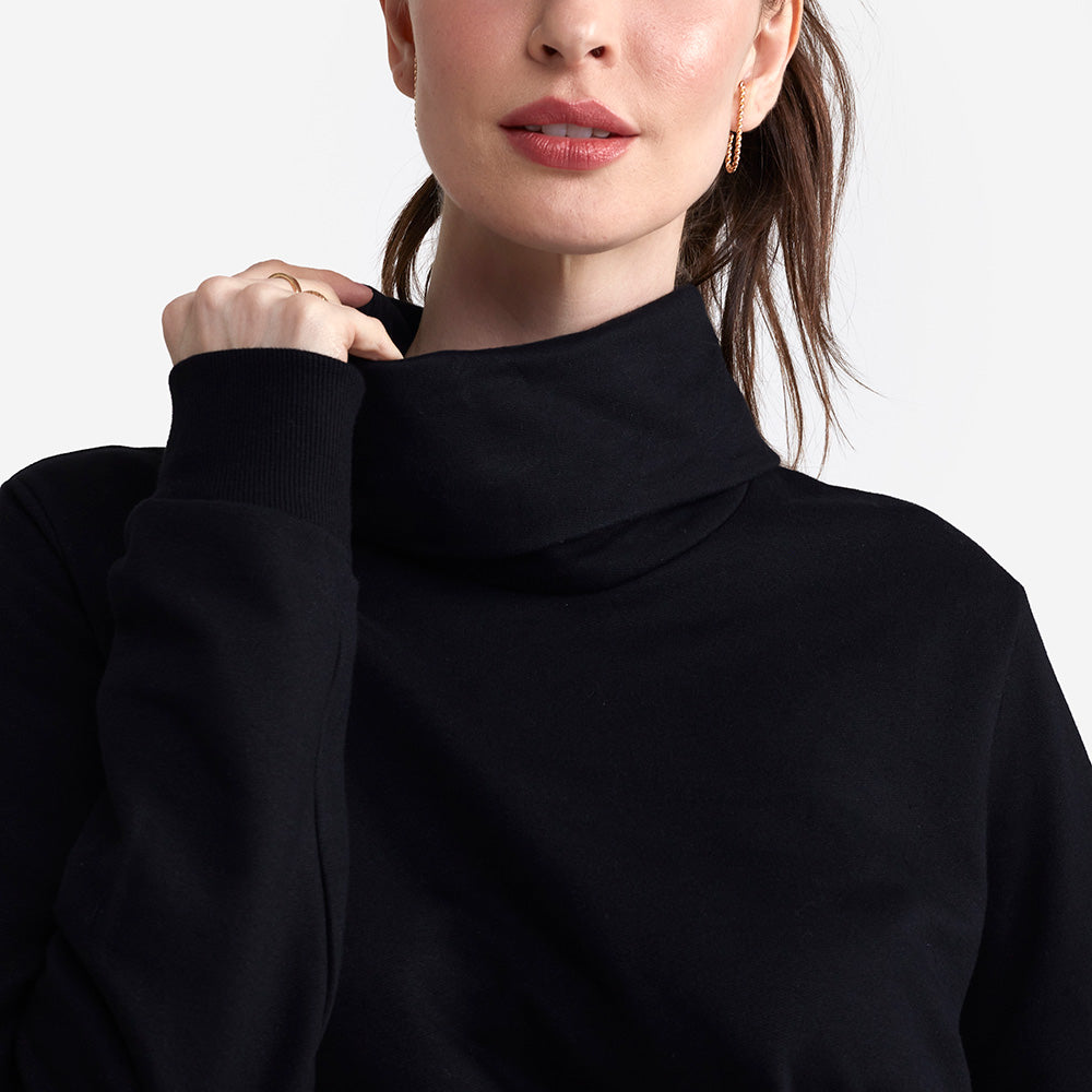 Blusa Moletom Gola Rolê Feminina - Preto