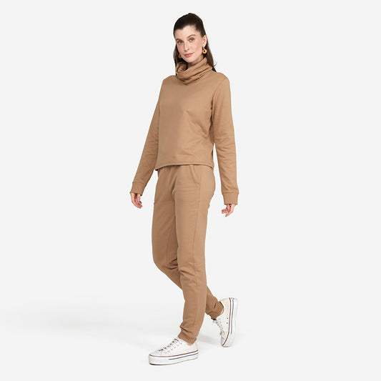 Blusa Moletom Gola Rolê Feminina - Bege Pastel