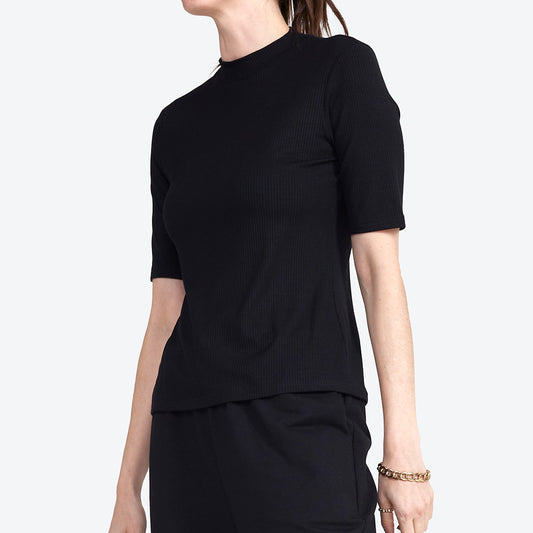 Blusa Canelada Gola Alta Feminina - Preto